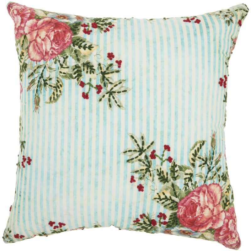 Spring Garden Multicolor Embroidered Square Throw Pillow 20"