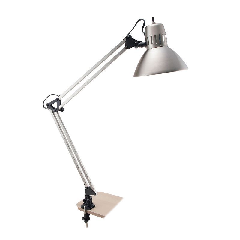 Adjustable Silver LED Swing-Arm Clip-On Desk Lamp