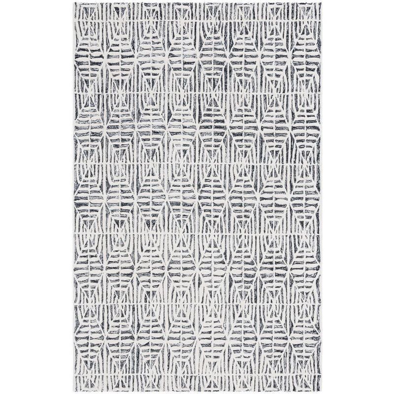 Black and Ivory Tufted Wool 8' x 10' Area Rug