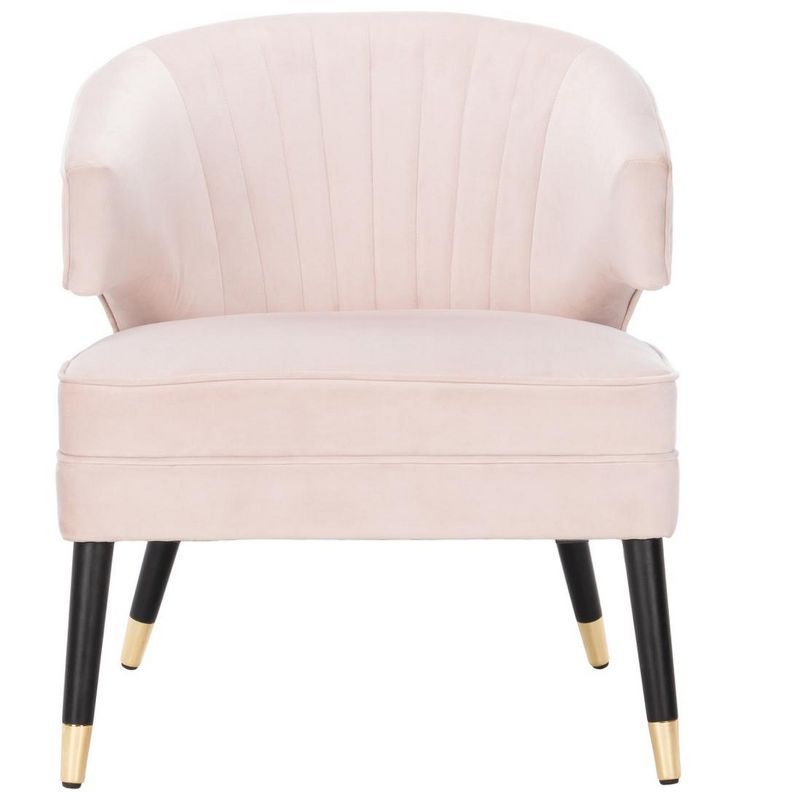27'' Blush Pink Velvet & Black Wood Transitional Armless Chair