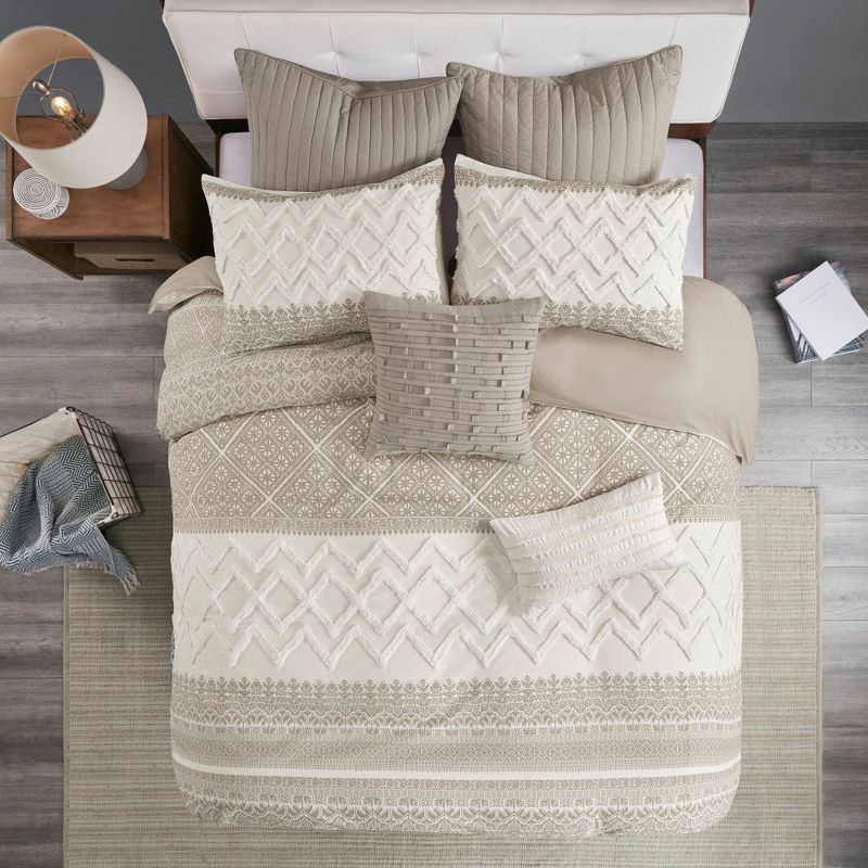 Mila Taupe Cotton Full/Queen Duvet Cover Set with Chenille