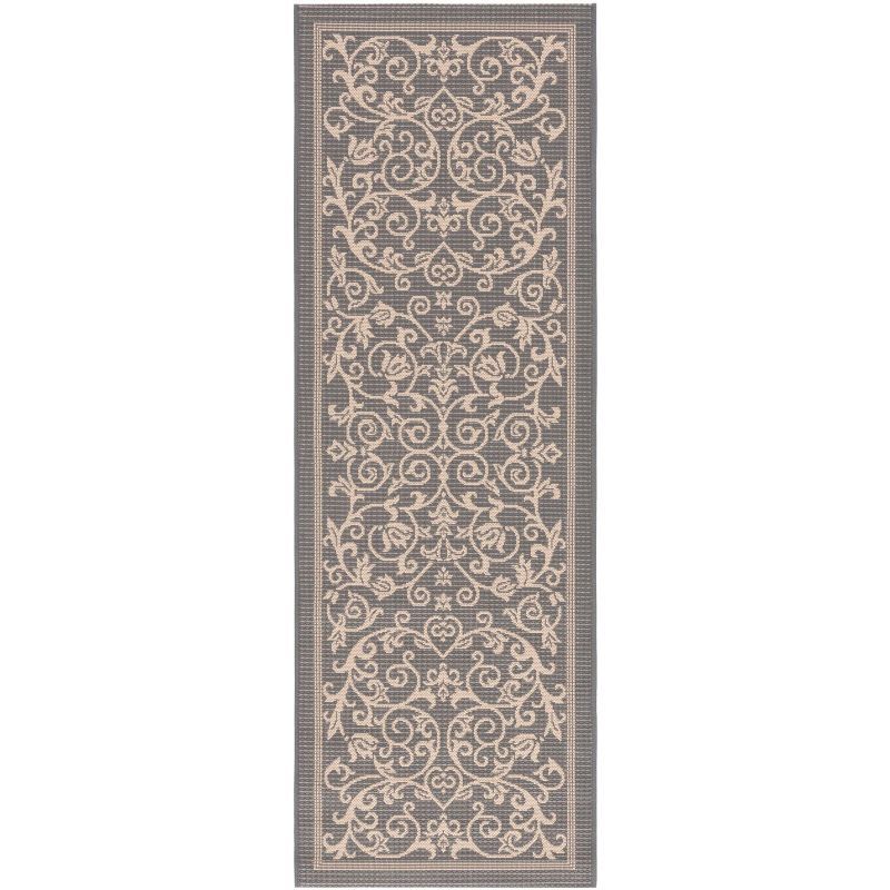 Modern Courtyard 27'' Gray Floral Indoor/Outdoor Runner Rug