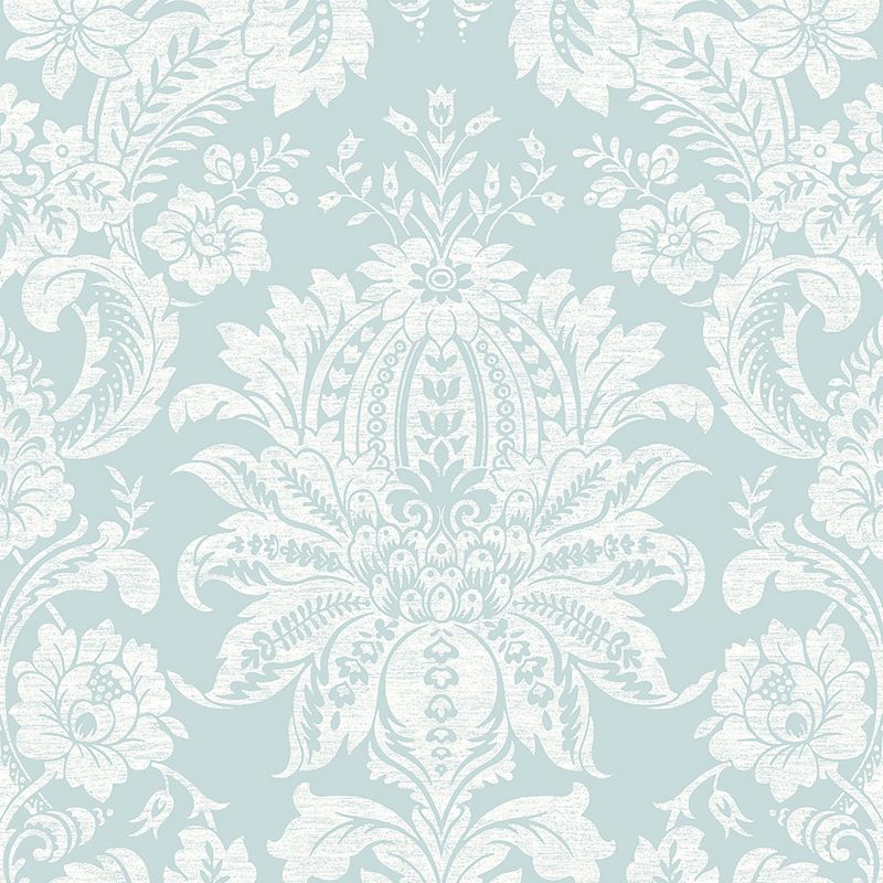 Duck Egg Blue Damask Peel and Stick Vinyl Wallpaper