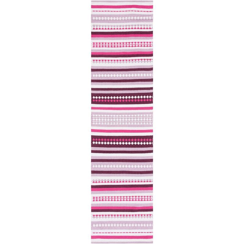 Ivory and Pink Flat Woven Cotton Area Rug, 27" x 9"