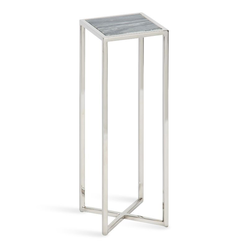 Jaspur Gray Marble and Silver Metal Square Drink Table