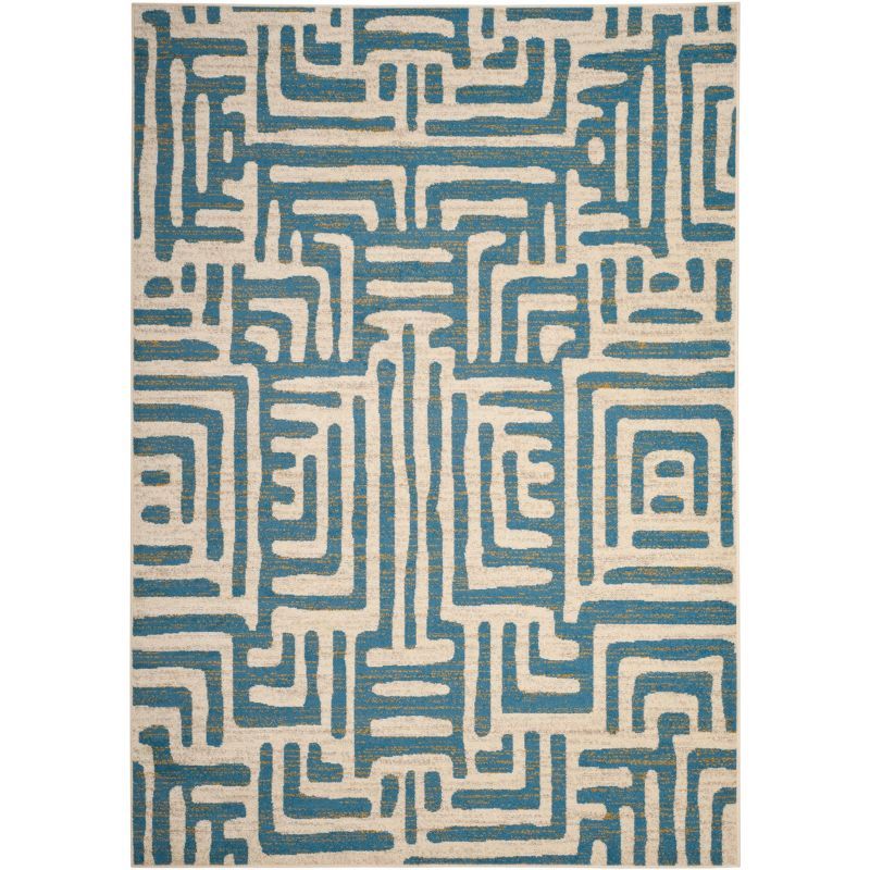 Off-White Geometric Synthetic Stain-Resistant Area Rug 79" x 6"