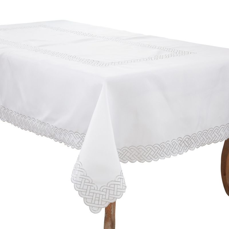 White Fabric Tablecloth with Silver Braid Embroidery