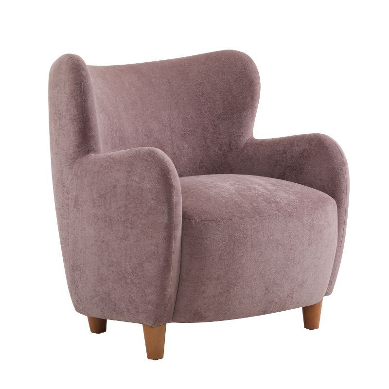 Dusky Orchid Velvet Barrel Accent Chair with Wood Legs