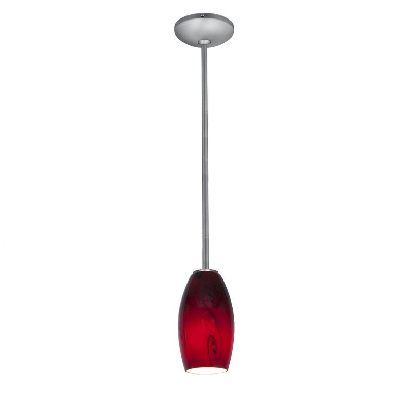 Merlot Red Swirled Glass LED Pendant Light in Brushed Steel