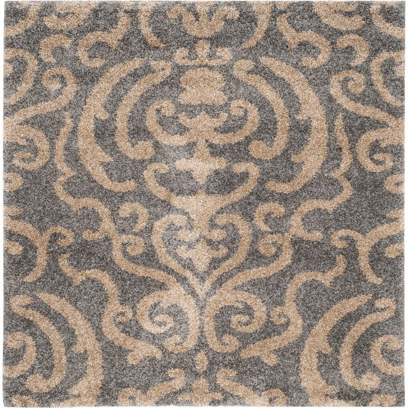 Gray and Beige Square Shag Area Rug