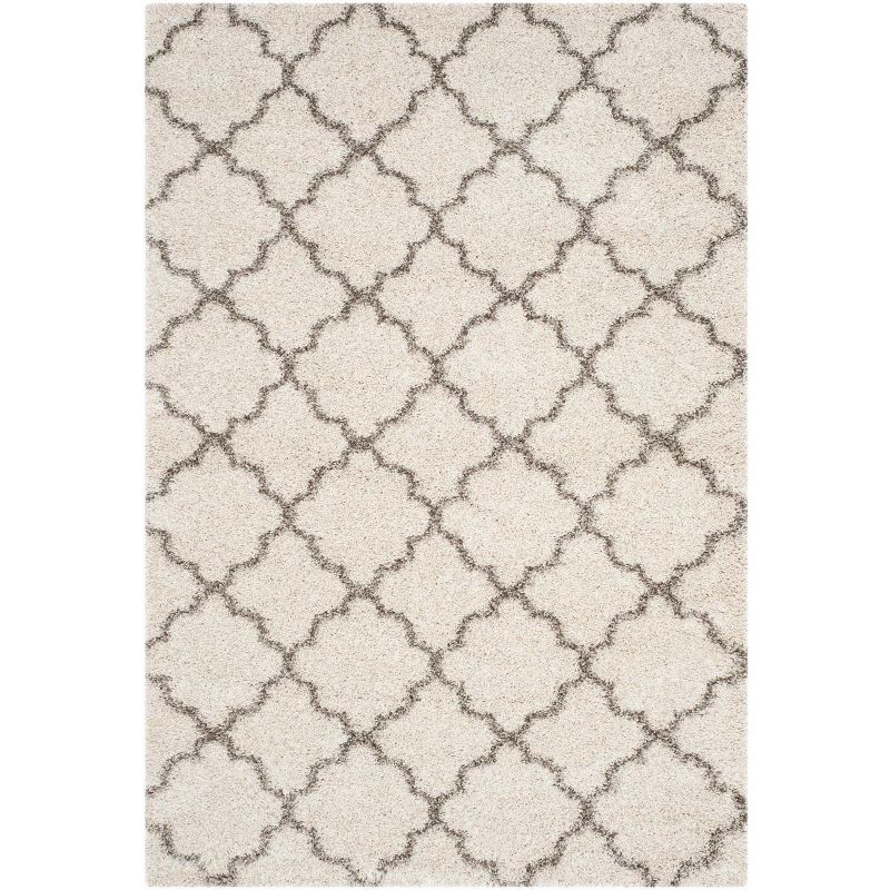 Ivory and Grey High Pile Shag Area Rug 8' x 10'