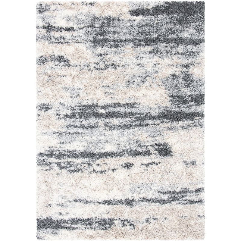 Fontana Shag Ivory and Gray Round Synthetic Area Rug