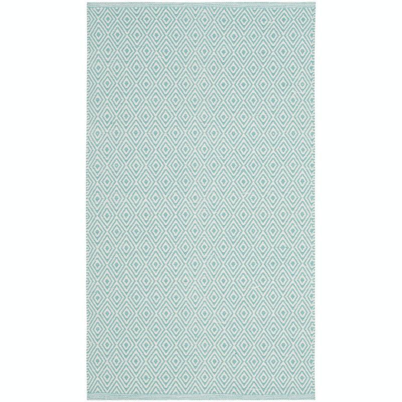 Ivory Aqua Geometric Diamond Cotton Flat-Woven Area Rug