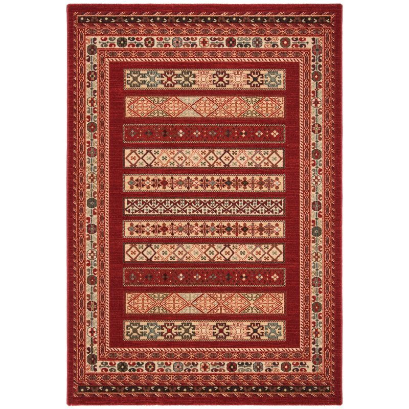 Hand-Knotted Red Synthetic Rectangular Area Rug 5'1" x 7'7"