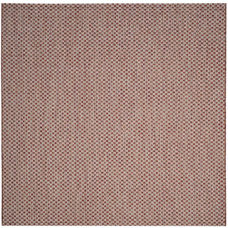 Rust and Light Grey Square Synthetic Indoor/Outdoor Rug