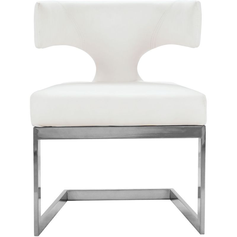 Sumptuous White Faux Leather Dining Chair with Chrome Base