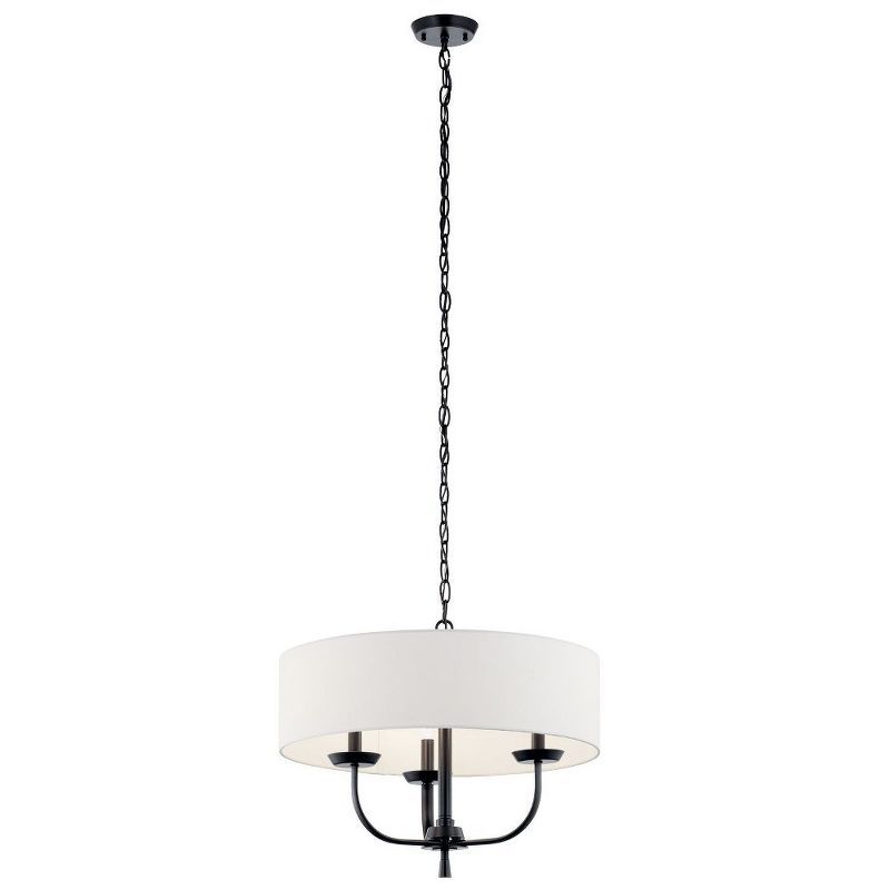 Kennewick Classic Black 3-Light Chandelier with White Drum Shade