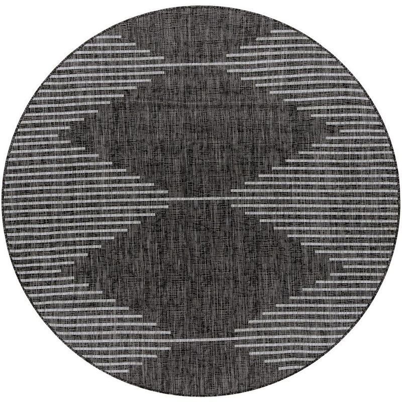 Okswerd Charcoal Woven 6'7" Round Indoor and Outdoor Area Rug