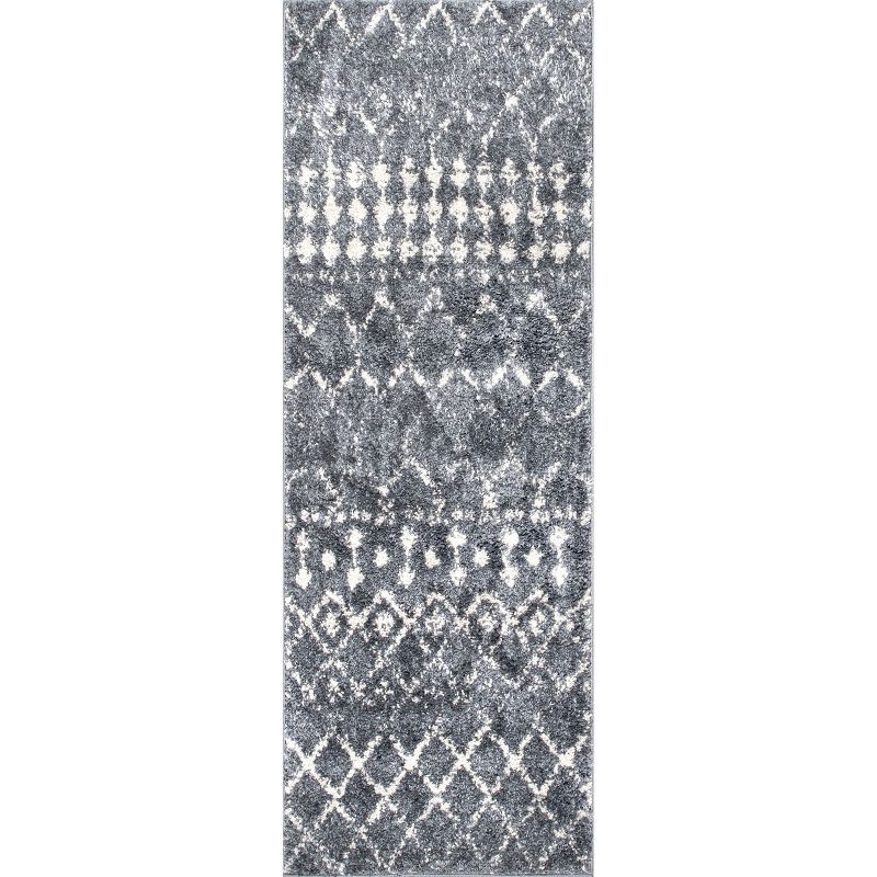 Gray Geometric Shag Moroccan Runner Rug