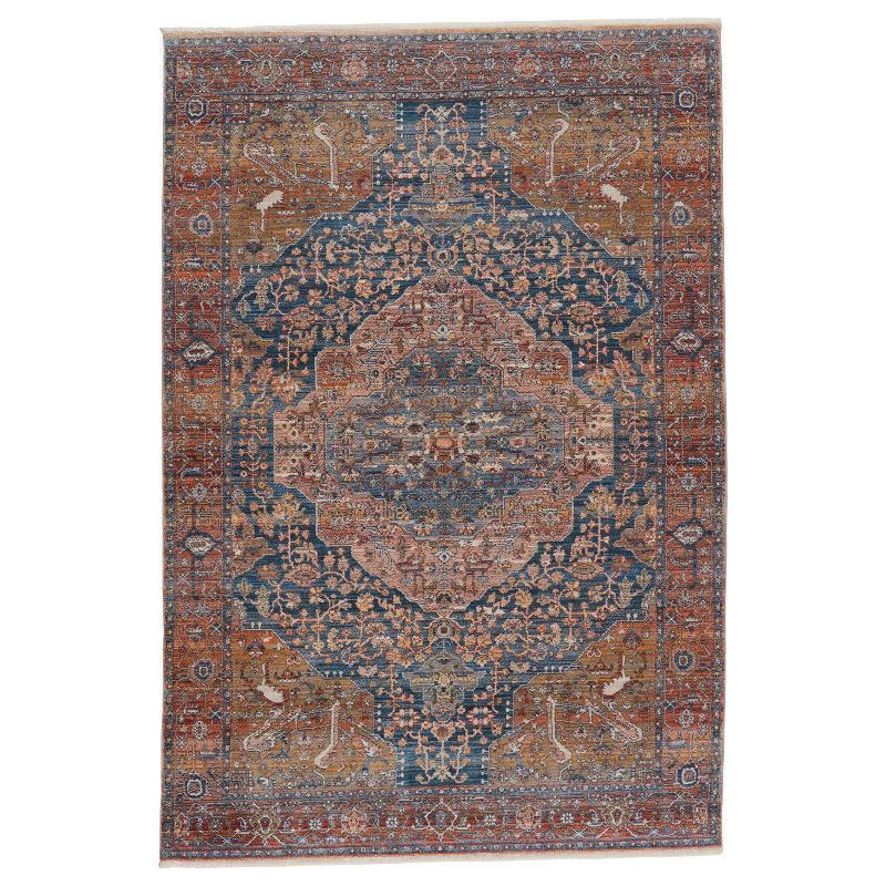 Saphir Blue and Multicolor Medallion 8' x 10' Synthetic Area Rug