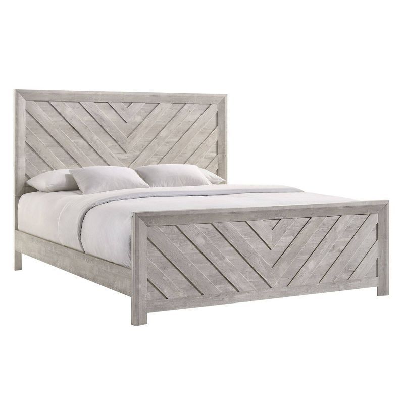 Keely White Wood King Panel Bed with Chevron Detailing