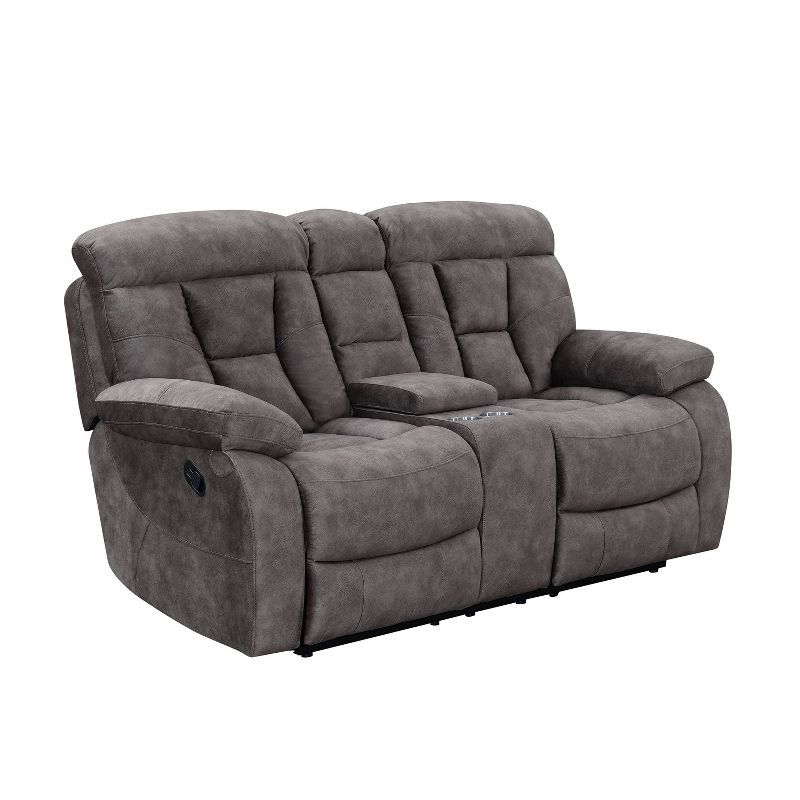 Gray Fabric Reclining Loveseat with Cup Holder and Console