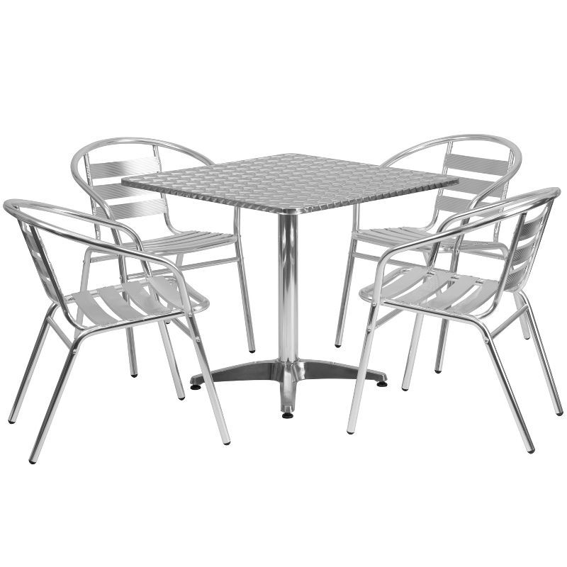 31.5" Square Stainless Steel and Aluminum Dining Set for 4