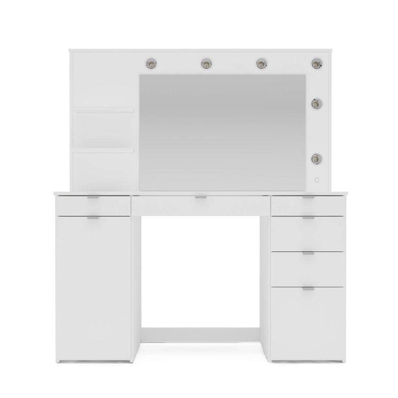 Olivia White Engineered Wood Vanity Table with Lighted Mirror