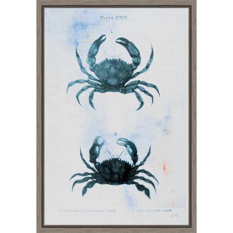 Blue and Off-White Crabs Lithograph Canvas Wall Art