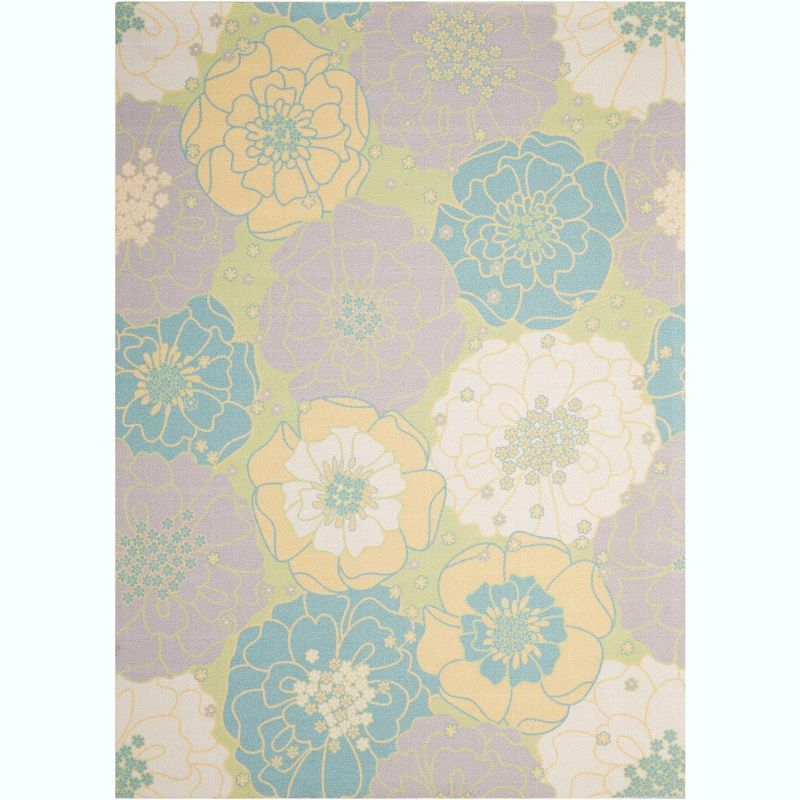 Ivory Floral Synthetic 5' x 7' Easy-Care Area Rug