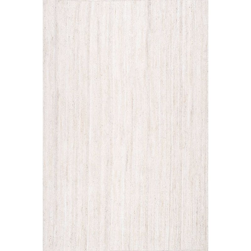 Handmade Braided Off-White Jute Rectangular Area Rug, 5' x 8'