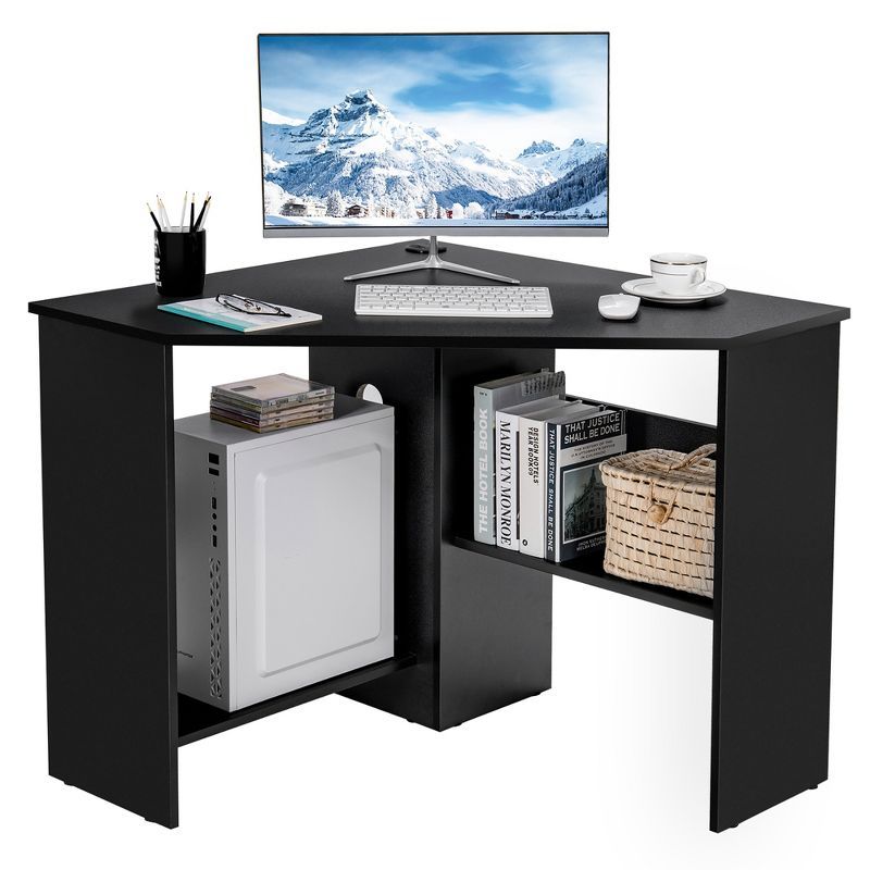 Black Corner Writing Desk with Storage Shelves