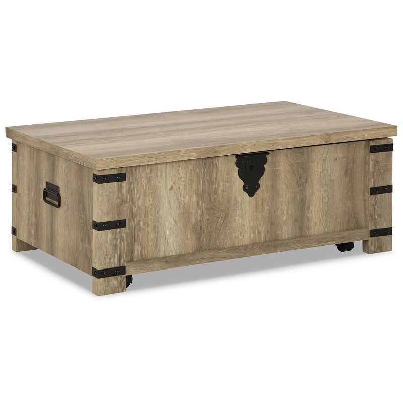 Beige Rectangular Lift-Top Coffee Table with Storage