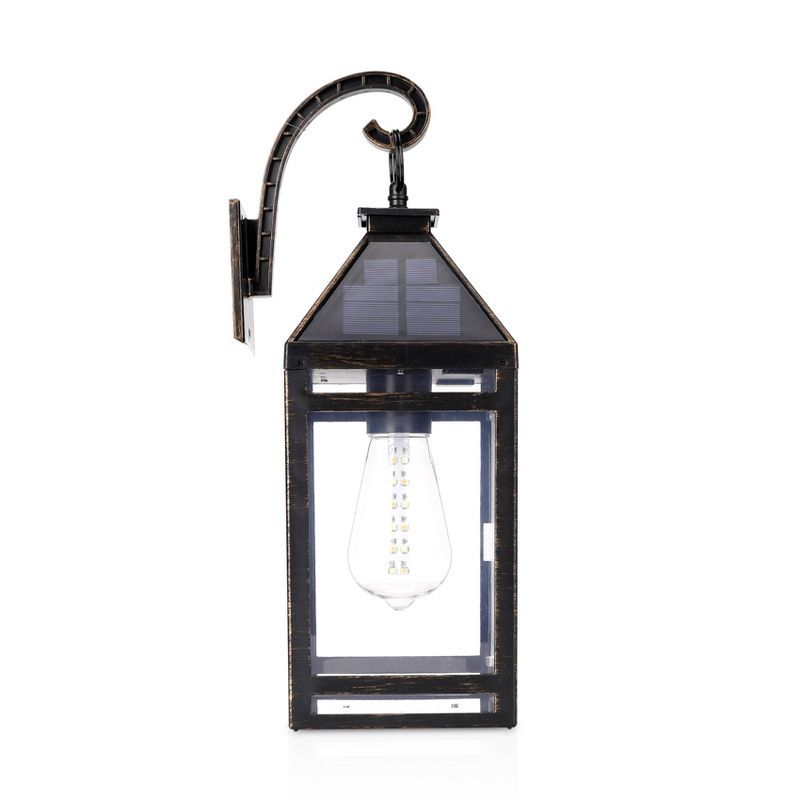 Black Solar LED Hanging Lantern with Wall Bracket