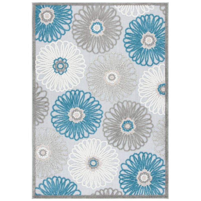 Beige and Blue Floral Synthetic Indoor/Outdoor Area Rug