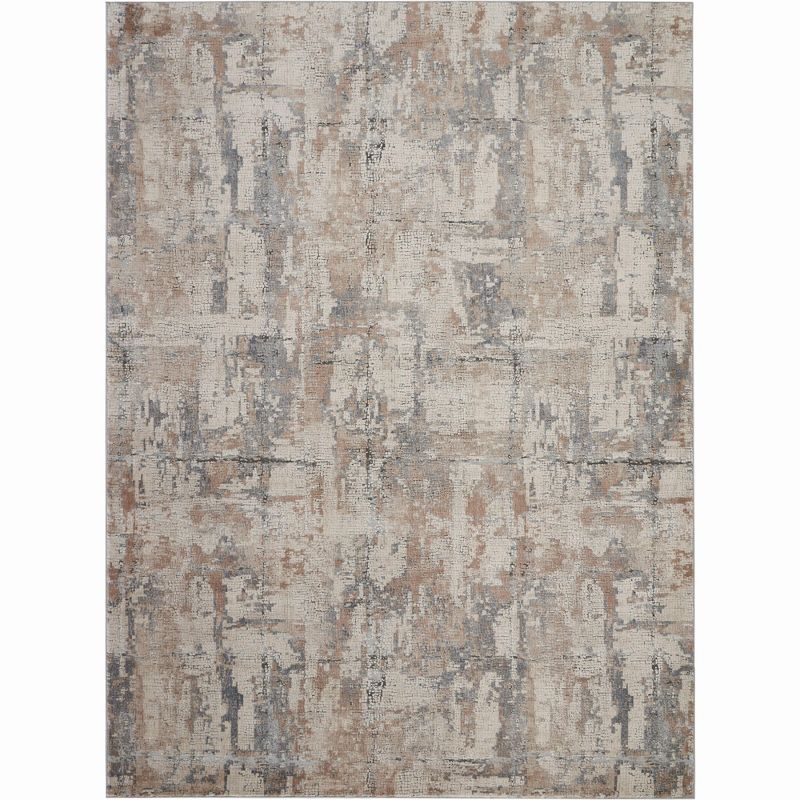 Grey and Beige Abstract Synthetic Rectangular Rug 9'3" x 12'9"