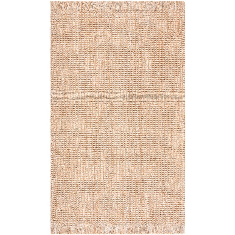 Handmade Natural Beige Jute Area Rug with Fringe