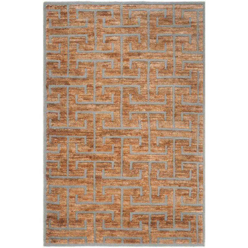 Hand-Knotted Geometric Grey/Beige Wool & Viscose 4' x 6' Rug