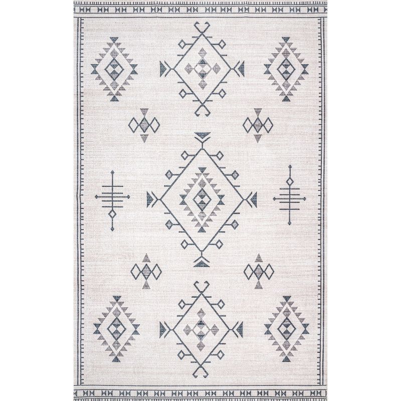 Evalyn Cream Southwestern Washable Synthetic Area Rug 3' x 5'
