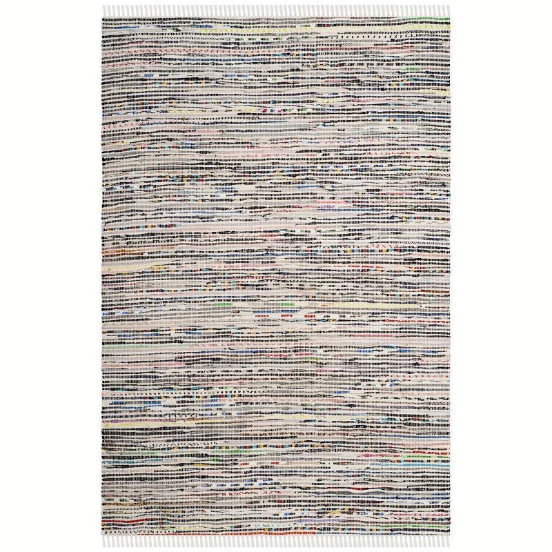 Handmade Ivory and Multicolor Wool Cotton Striped Rug, 3' x 5'