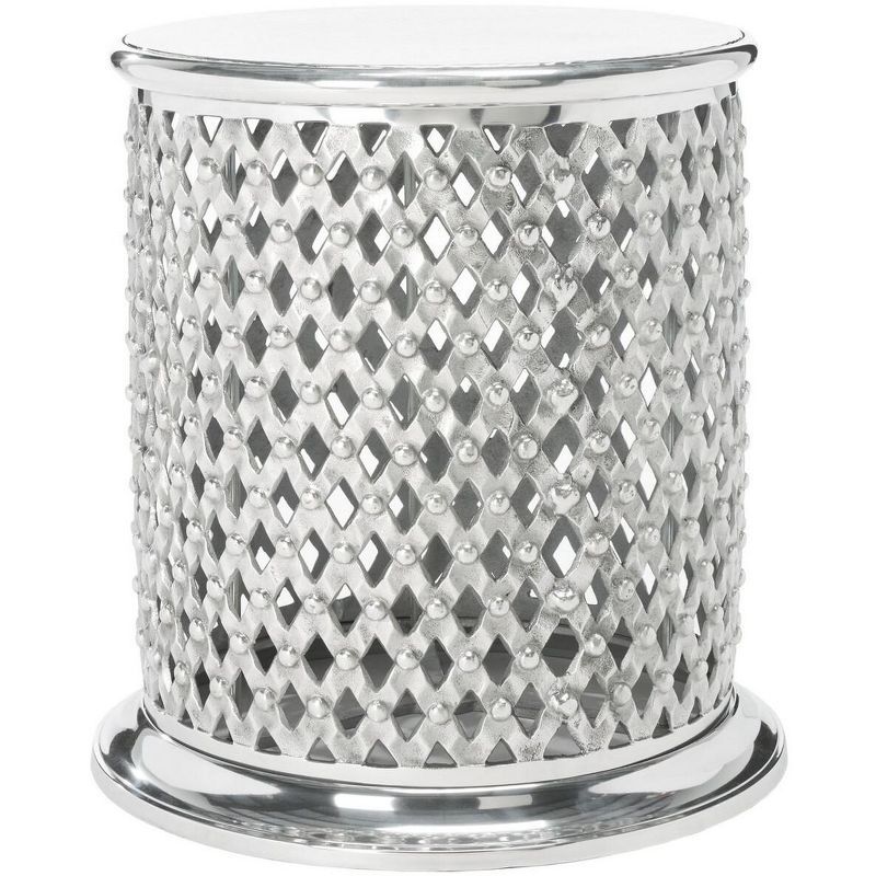 Silver Metal Latticework Round Stool Accent Table