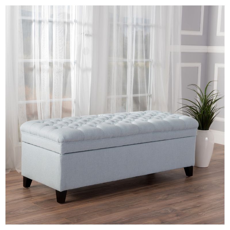 Light Sky Tufted Fabric Storage Ottoman Bench