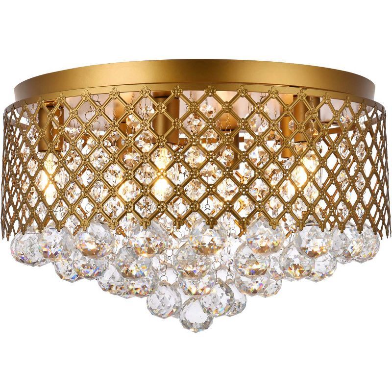 Brass and Crystal 16.5" Flush Mount Drum Light with LED