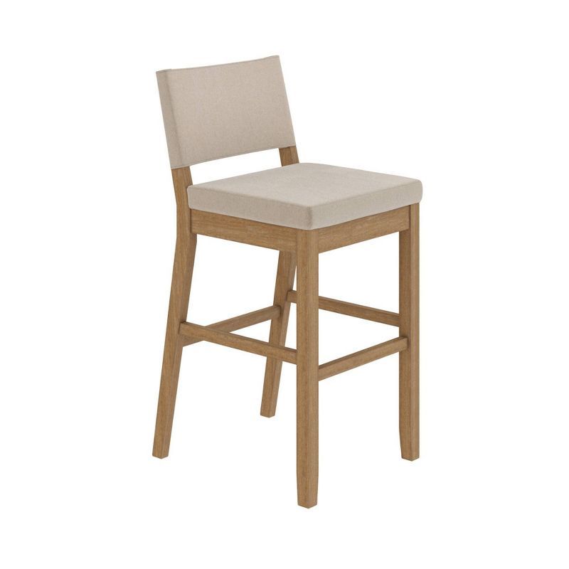 Linus Light Brown Rubberwood Bar Stool with Flax Upholstery