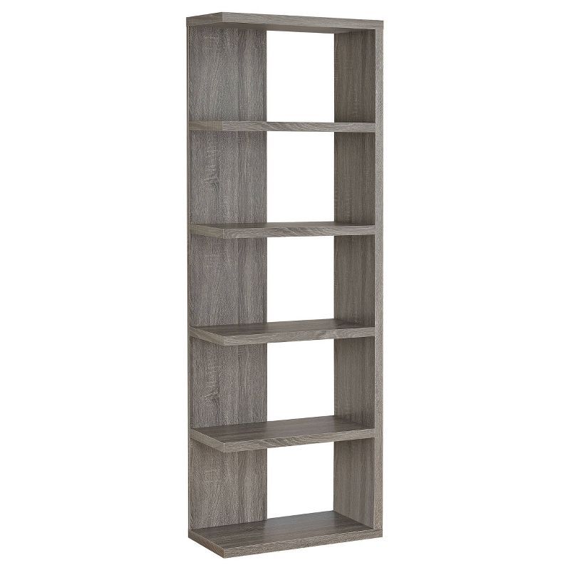 Transitional Weathered Gray 5-Tier Wood Bookcase