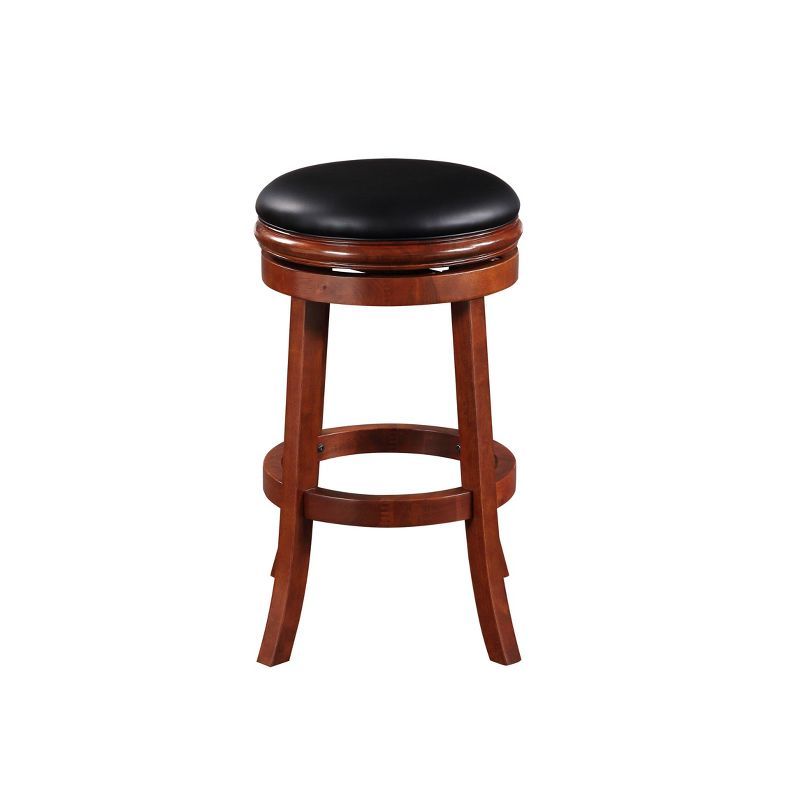 Cherry 30" Backless Swivel Wood Bar Stool with Leather Seat