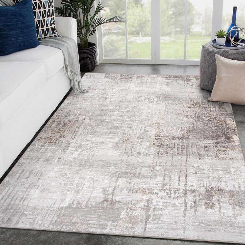 Beige Abstract 5' x 7' Synthetic Area Rug