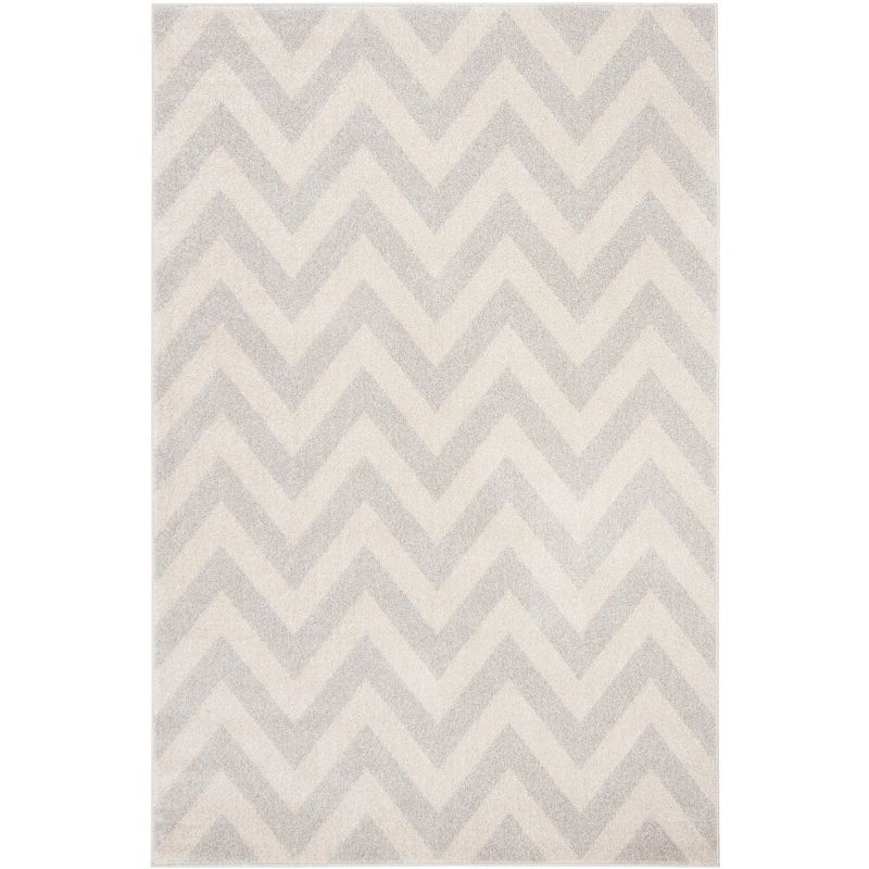 Light Grey and Beige Chevron Pattern Rectangular Rug