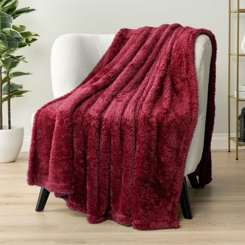 Wine Red Plush Sherpa Fleece Throw Blanket, 50" x 60"