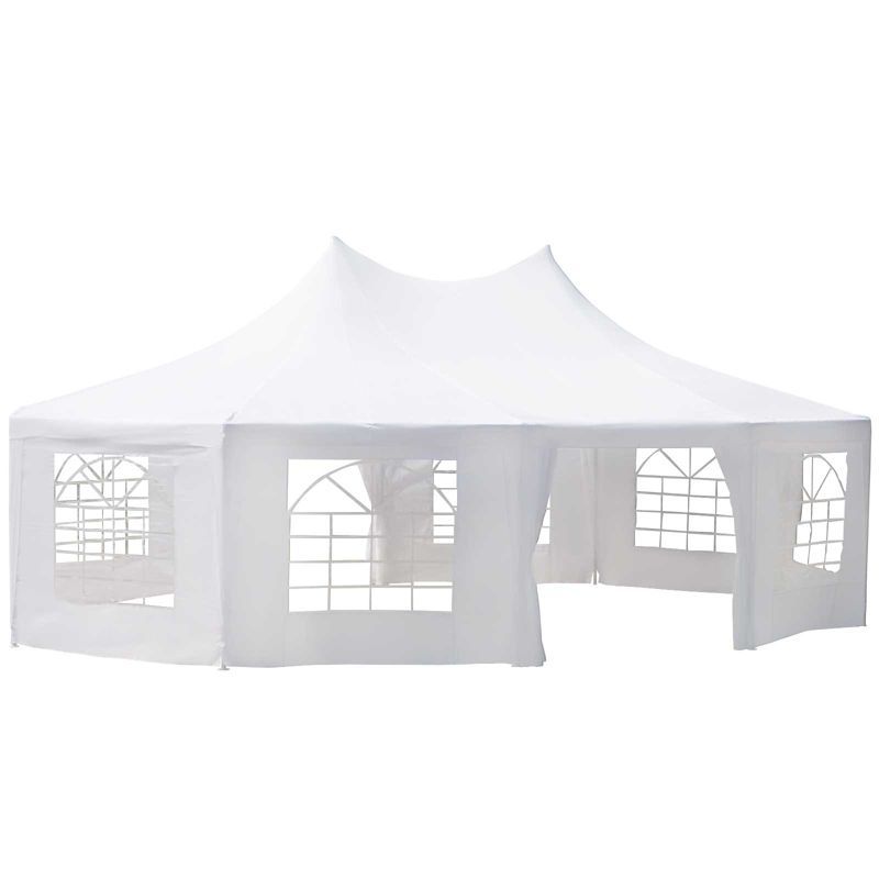 White Decagonal Outdoor Event Tent with Cathedral Windows